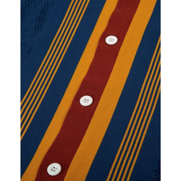 NWT PJ PAUL JONES Men’s 70s Vintage Knit Polo Shirt – Dark Blue, Small - Picture 3 of 6